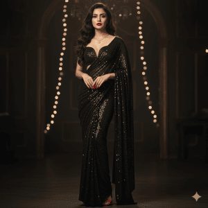 A handsome man with a clean haircut and sunglasses, wearing a black Balmain logo bathrobe and silver necklaces, stands in a modern, luxurious living room holding a coffee mug and a smartphone.