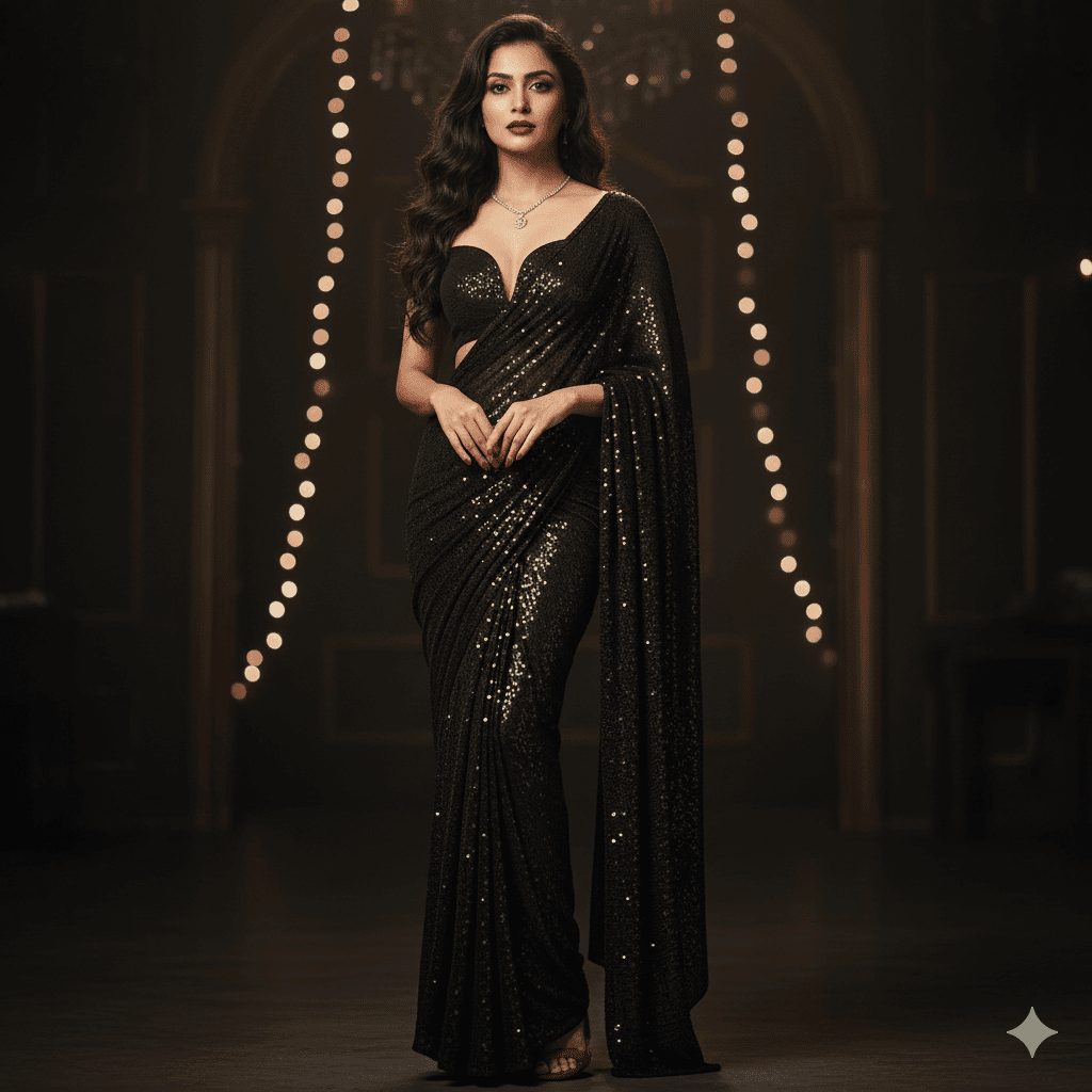 A handsome man with a clean haircut and sunglasses, wearing a black Balmain logo bathrobe and silver necklaces, stands in a modern, luxurious living room holding a coffee mug and a smartphone.