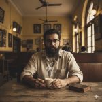 A striking dark-skinned woman with long straight hair, wearing a high-fashion black patent leather belted mini dress or coat with dramatic white and black fur trim on the collar and cuffs, and large diamond earrings.