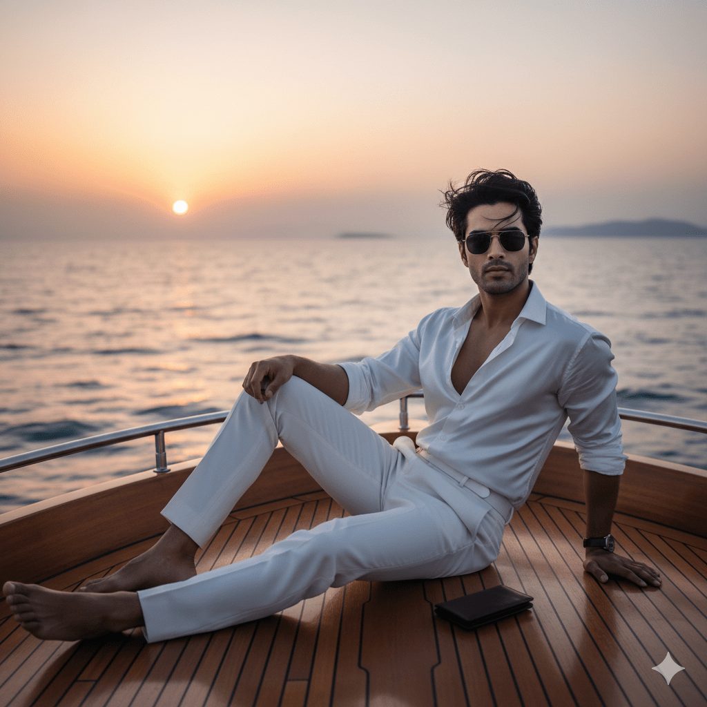 A beautiful woman in a black silk, low-back slip dress sits on a chair in a dark studio, holding a large bouquet of red roses and basking in a dramatic white spotlight with her eyes closed.