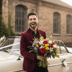 A beautiful woman in a stunning black sequined saree with a deep-cut blouse stands confidently in a luxurious, dimly lit hall decorated with strings of fairy lights.