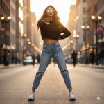 “Fierce and confident young Indian girl with modern streetwear, posing with attitude on urban background. Cropped hoodie, ripped jeans, chunky sneakers, loose wavy hair, bold expression, golden hour lighting, vibrant colors, ultra-realistic 4K photography, fashion-forward, street style inspiration.”