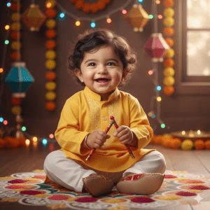 “Adorable 1-Year-Old Baby Boy Celebrating Navratri in Traditional Outfit”
