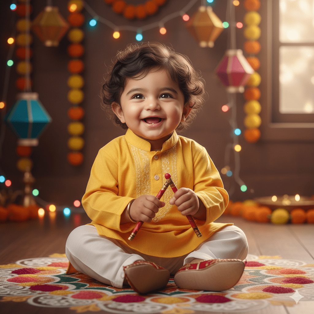 “Adorable 1-Year-Old Baby Boy Celebrating Navratri in Traditional Outfit”