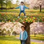 A sharply dressed man in a white button-down shirt and grey plaid trousers stands on a dirt road next to a Ford Bronco SUV, wearing sunglasses and holding a leather satchel in a mountainous outdoor setting.