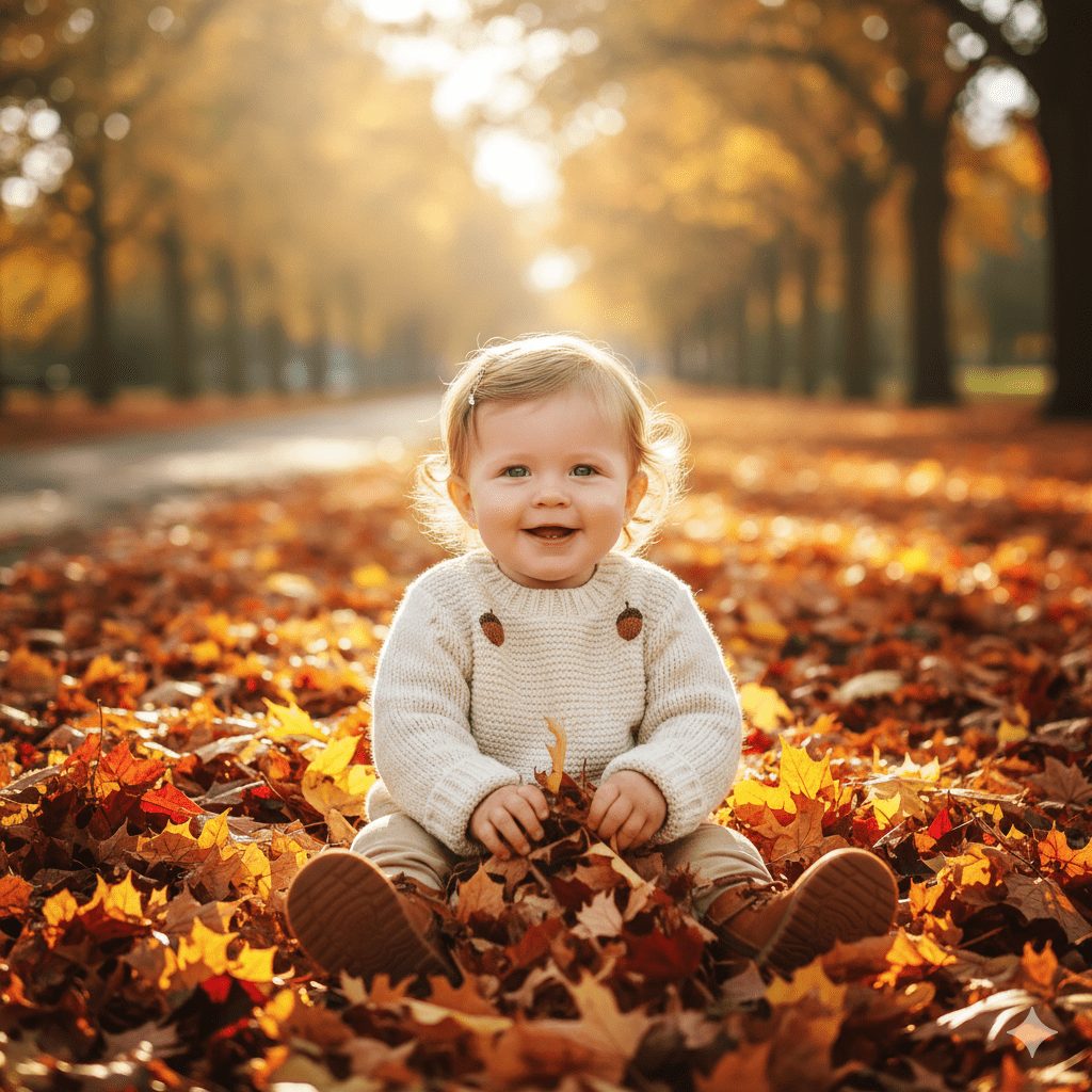 A cheerful 1-year-old baby with sparkling eyes and soft curls sits on a colorful play mat, wearing a cute romper with playful patterns. The baby claps and giggles, surrounded by building blocks, stuffed animals, and balloons. Soft natural light from a nearby window casts warm highlights and gentle shadows, highlighting the baby's innocence and joy.