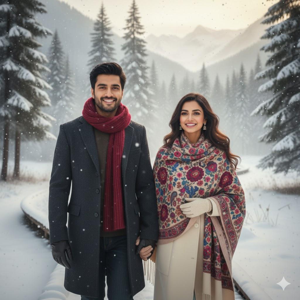 Indian Couple in Snowy Valleys
